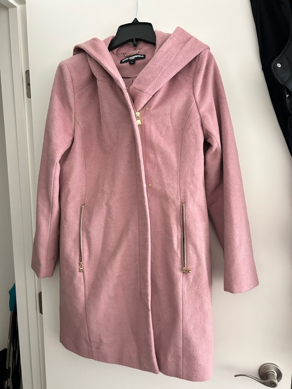 Karl Lagerfeld Pink Hooded Wool-Blend Trench Coat